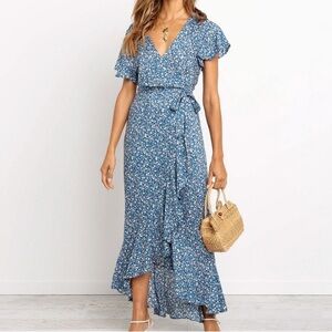 Inspired Hearts Blue Floral Wrap Maxi Dress